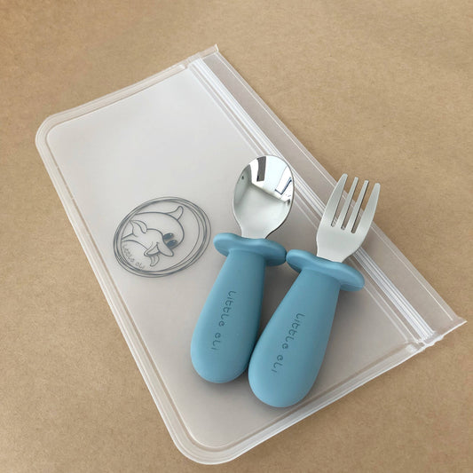 Silicone and Stainless Steel Cutlery Set - Toddler Blue