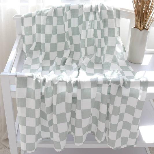 Bamboo Cotton Baby Swaddle - sage checked