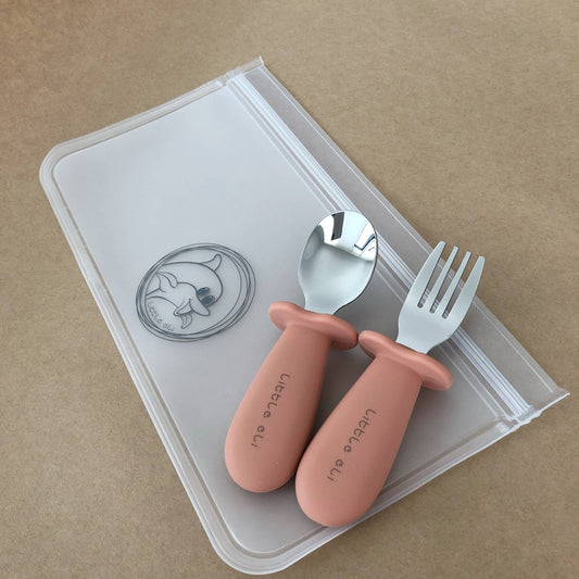 Silicone and Stainless Steel Cutlery Set - Toddler Pink