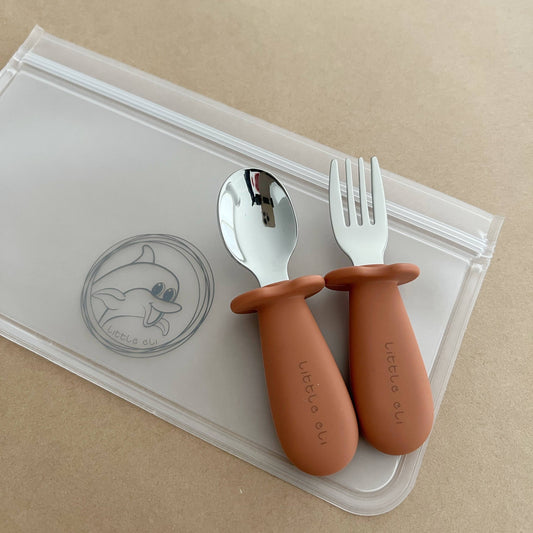 Silicone and Stainless Steel Cutlery Set - Toddler Pumpkin